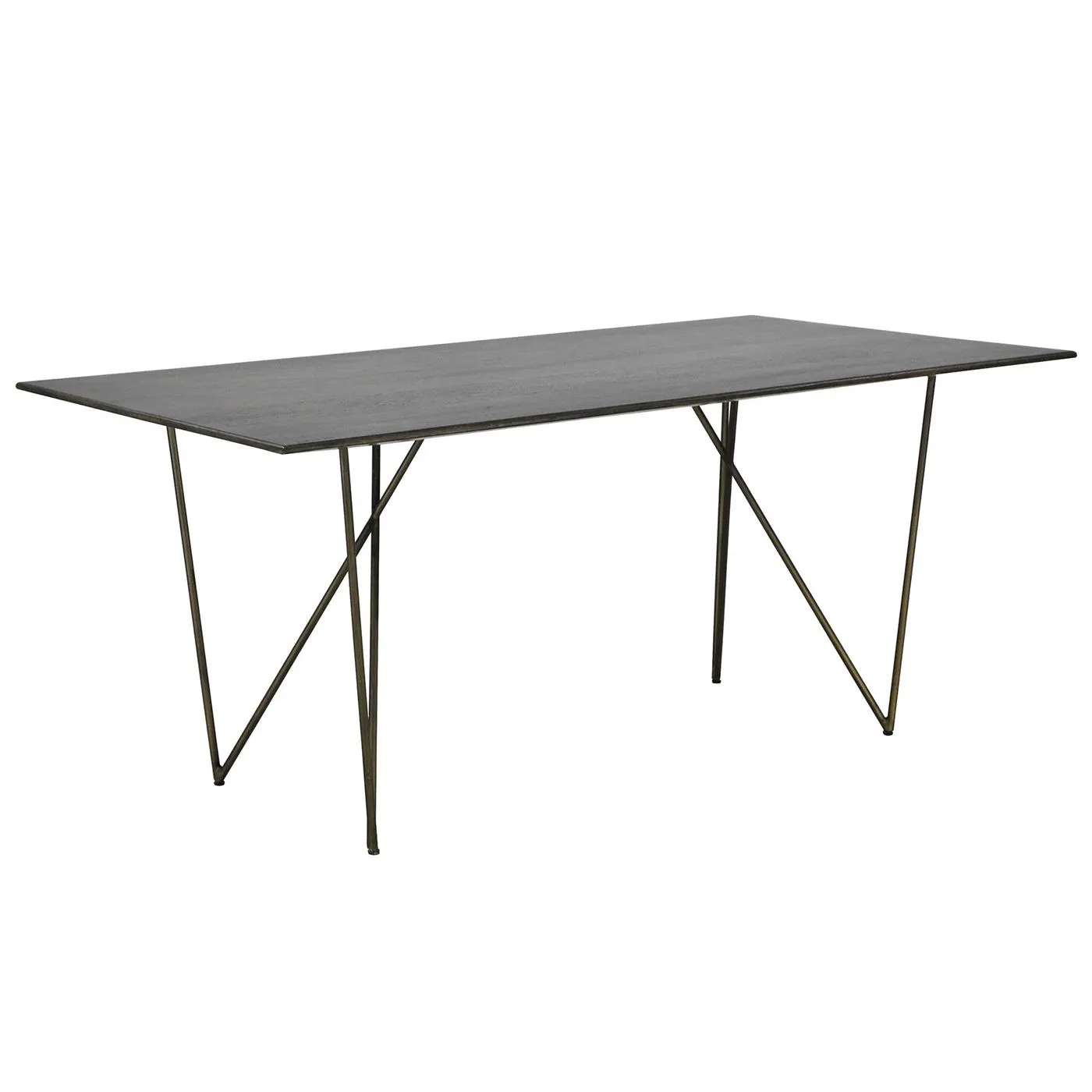 Facet Dining Table, Dark Mango Wood and Brass