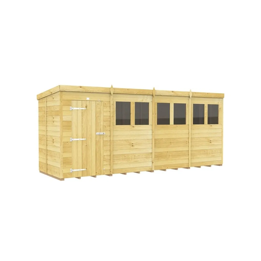 Buttercup Farm 16 x 5 Feet Pent Shed - Single Door W/ Windows - L147 x W474 x H201 cm in Brown 2