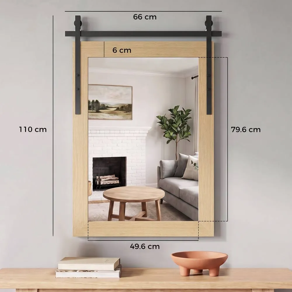 HOMCOM Farmhouse Rectangle Mirror, 110 x 66 cm, White Oak in Natural 3