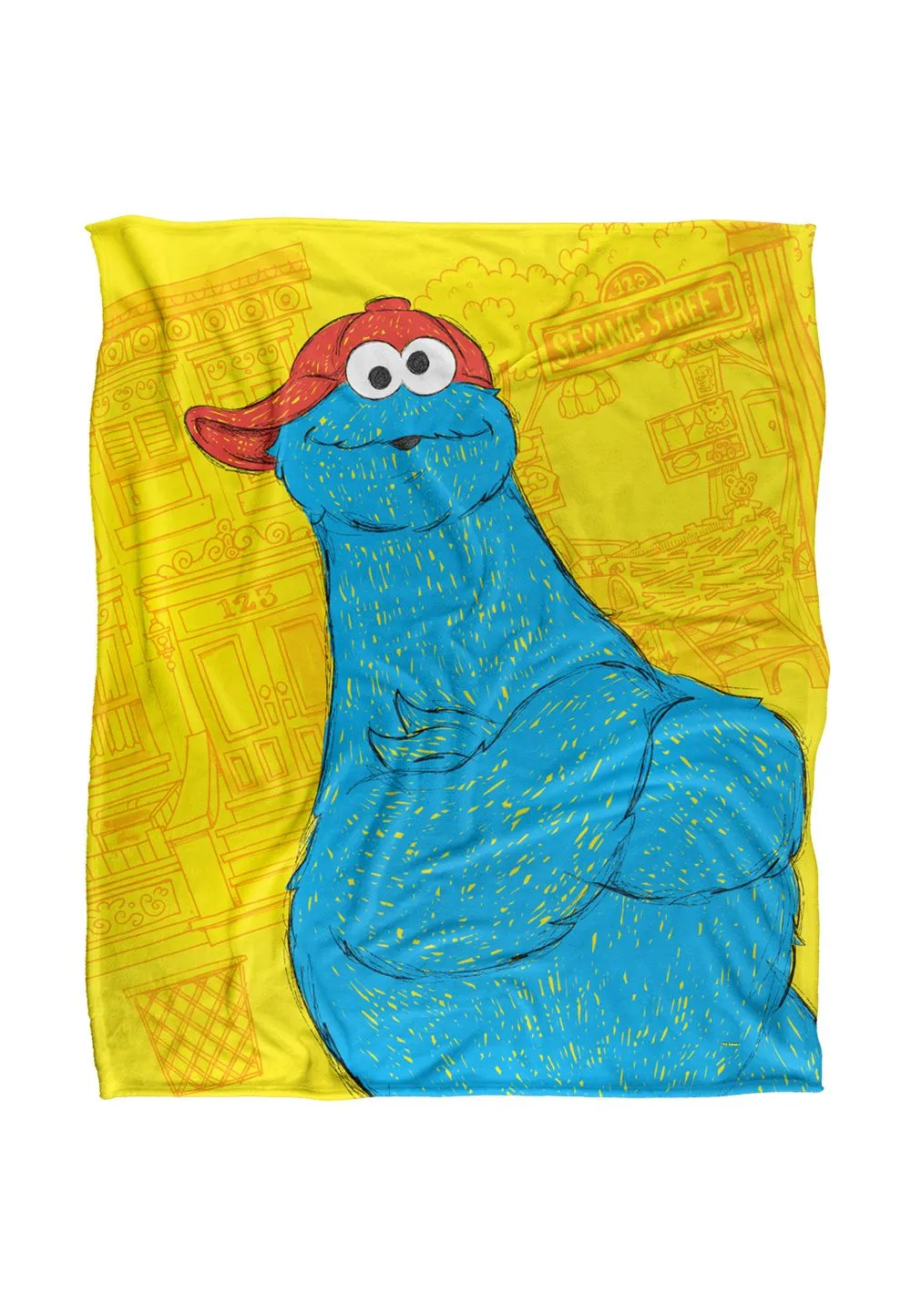 Sesame Street Big Cookie Monster On The Street Silky Touch Super Soft Throw Blanket 152 X 127 cm in White