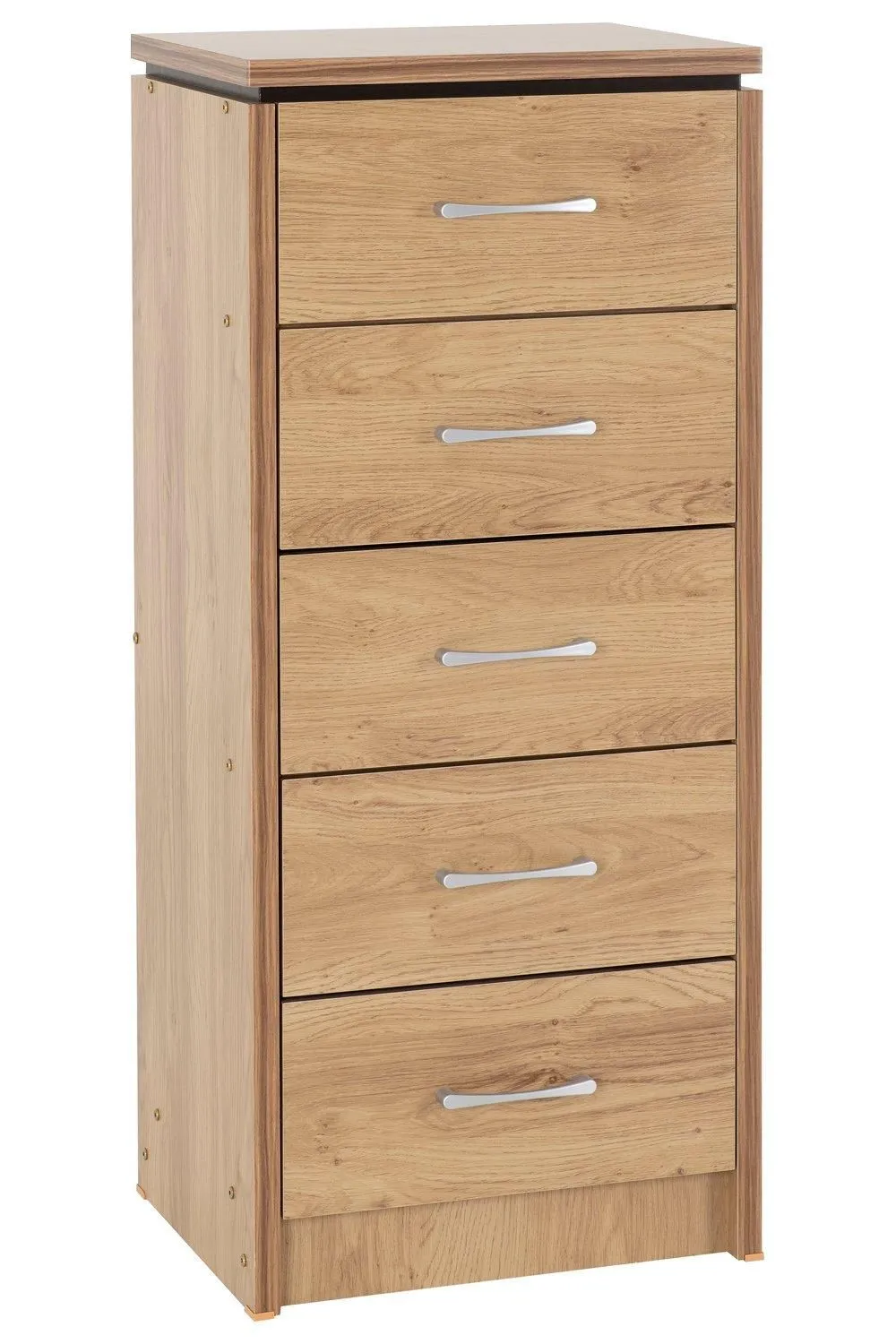 Seconique Charles 5 Drawer Narrow Chest in Light Brown