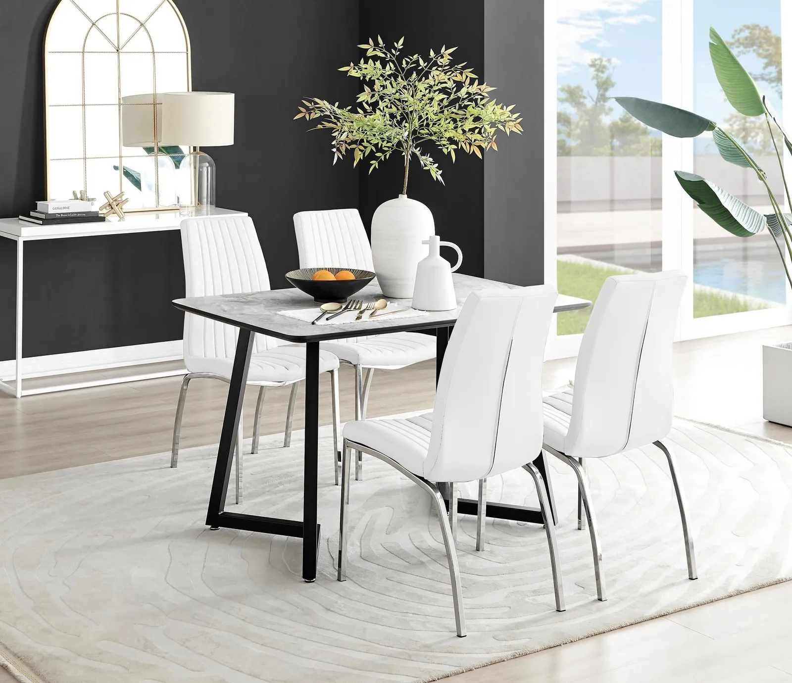 FurnitureboxUK Carson White Marble Effect Dining Table & 4 Isco Chairs 1