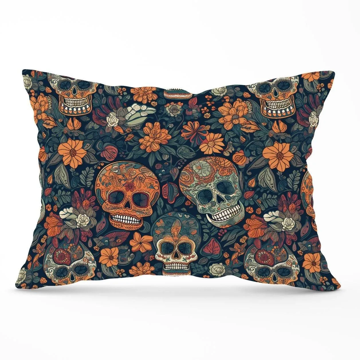 Warren Reed - Designer Dia De Los Muertos Skulls Cushions in Orange