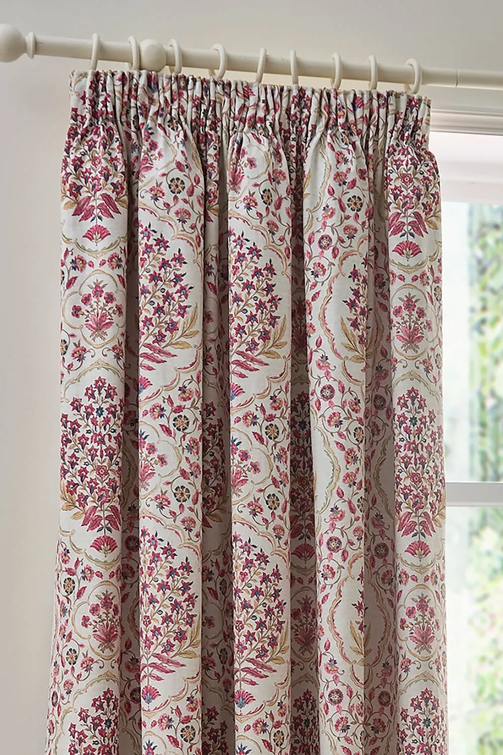 Dreams & Drapes 'Ashmead' Lined Damask Print Pair of Pencil Pleat Curtains in Dark Red 2