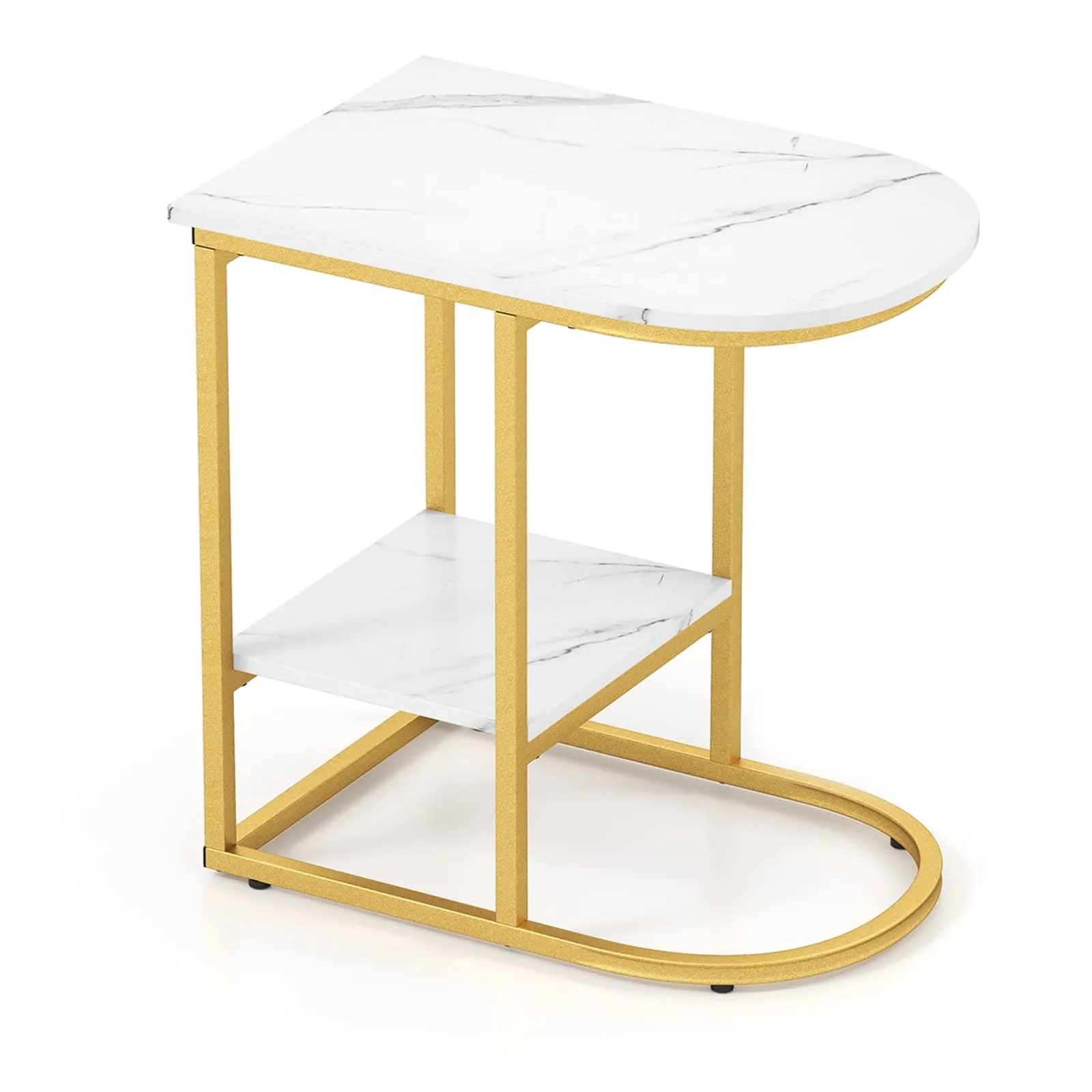 Costway C-shaped End Table Modern Sofa Side Table with Storage Shelf in White 2