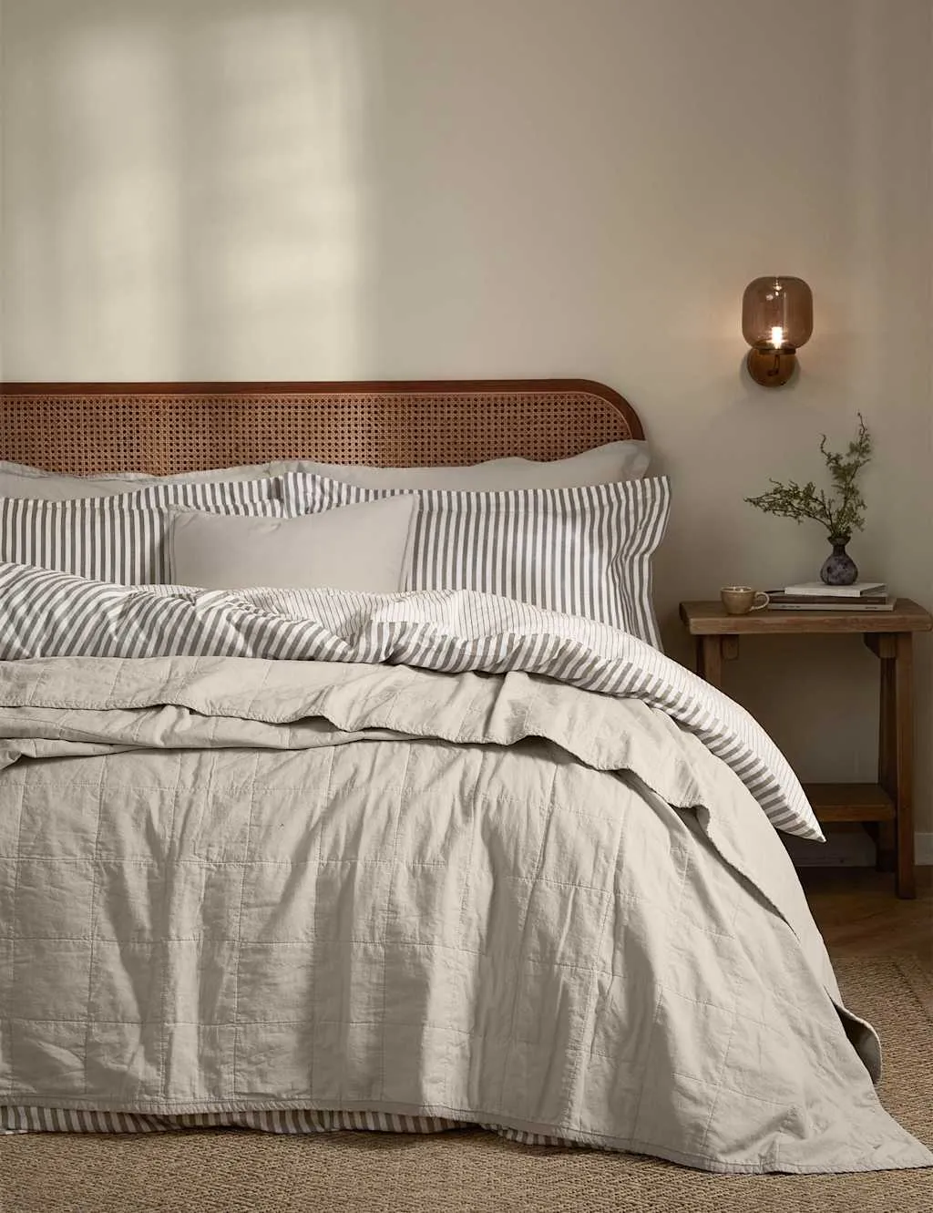 YARD Hebden Washed Cotton Quilted Bedspread Oatmeal