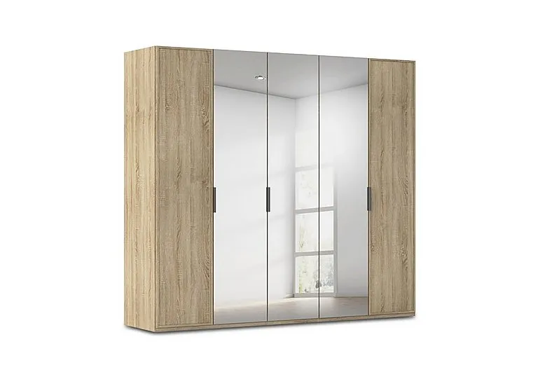 Cadre 251cm 5 Door Hinged Wardrobe with 3 Mirror Doors - Sonoma Oak