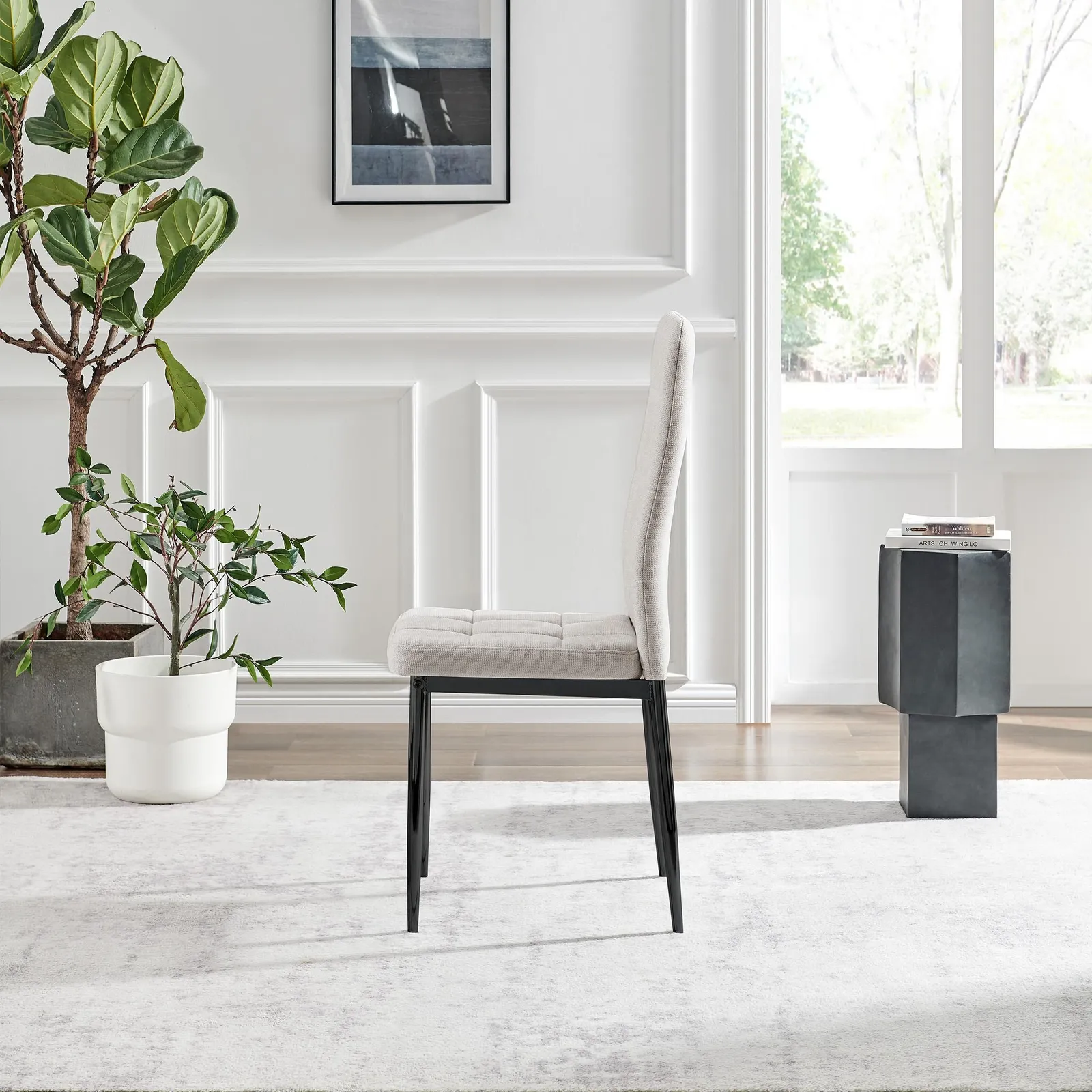 FurnitureboxUK Set 2 Paloma Modern Fabric Dining Chairs On Black Legs in Cream 6