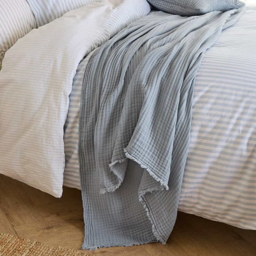 Yard Lark 100% Cotton Muslin Frayed Edge Throw in Pale Blue