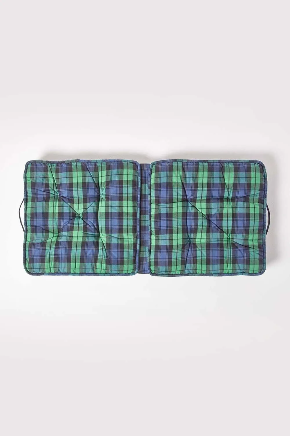 Homescapes Blackwatch Tartan Cotton Travel Support Booster Cushion in Green 3
