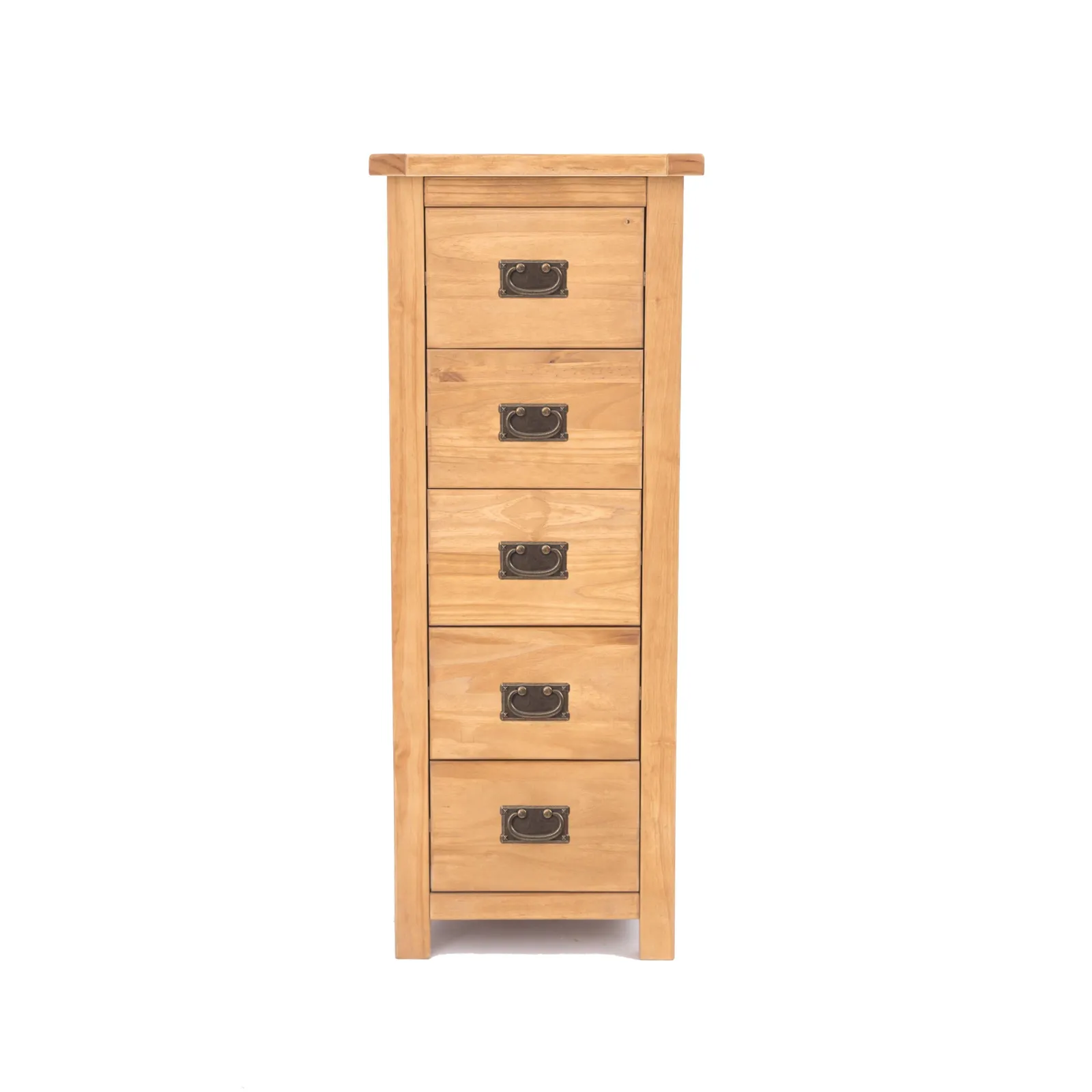Cabinet Bits Lugo 5 Drawer Narrow Chest of Drawers Bras Drop Handle in Light Brown