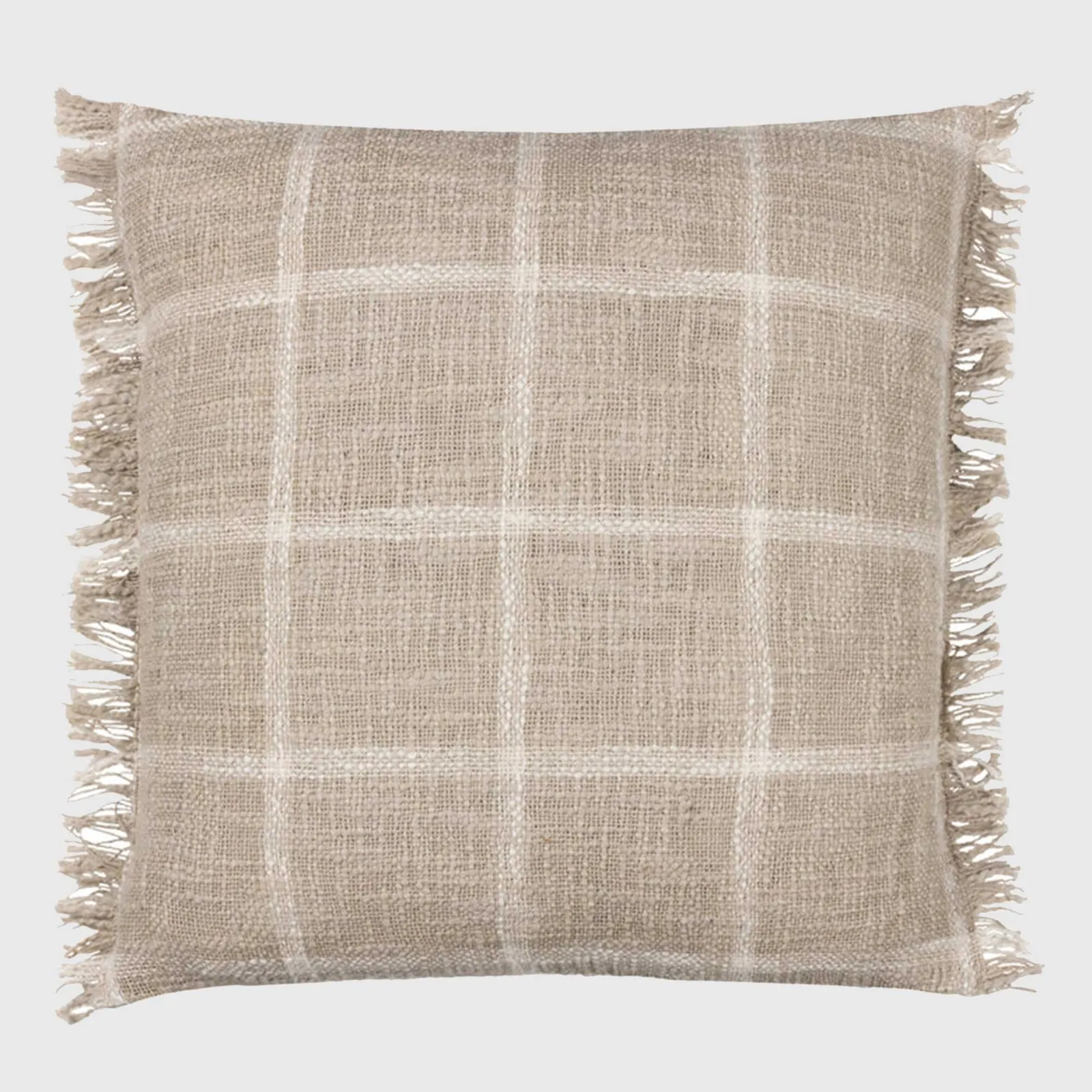 Natural Tartan Cushion, Square, Neutral Cotton | Barker & Stonehouse