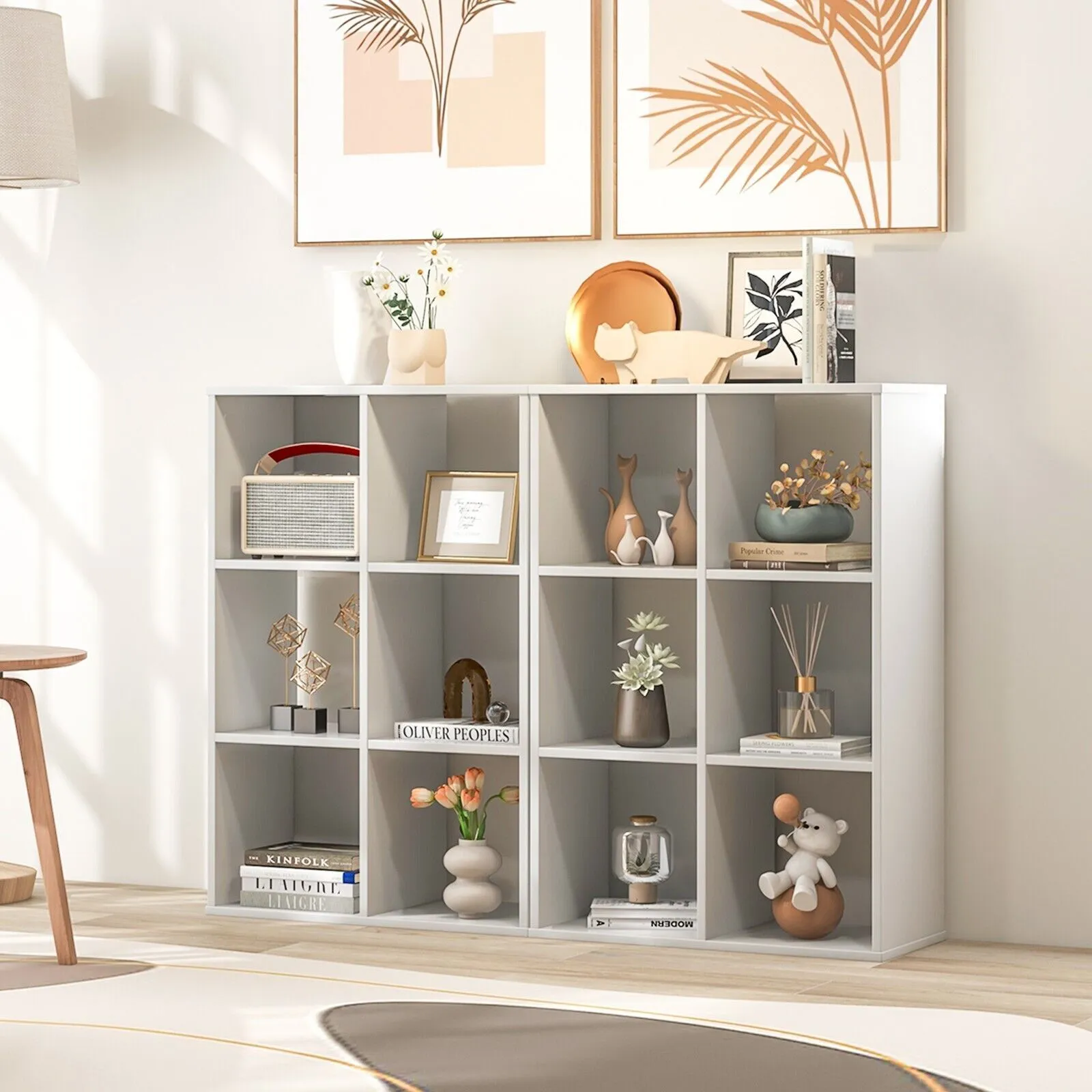 Costway 6Cube Bookshelf 4Tier Bookcase Floor Display Shelf Open Storage Organizer in White 6