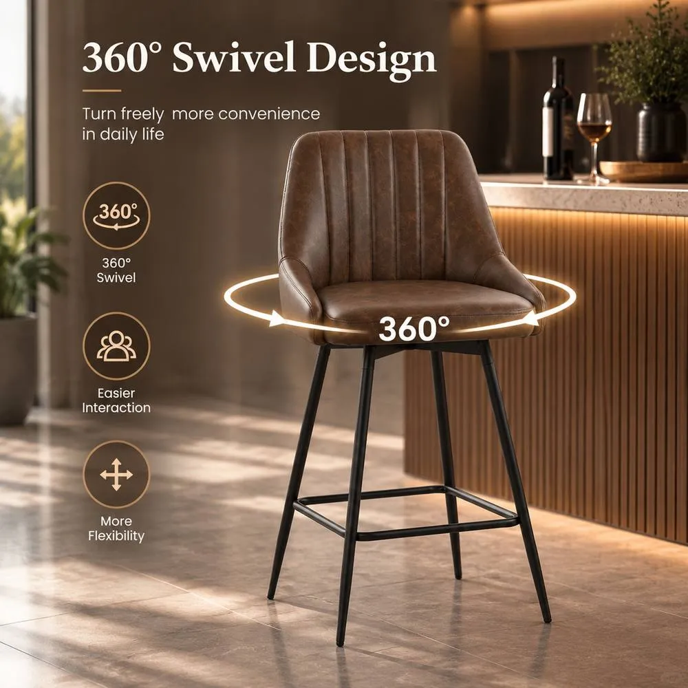 HOMCOM Vintage Bar Stools Set of 2, PU Leather, Footrest, Dark Brown 5
