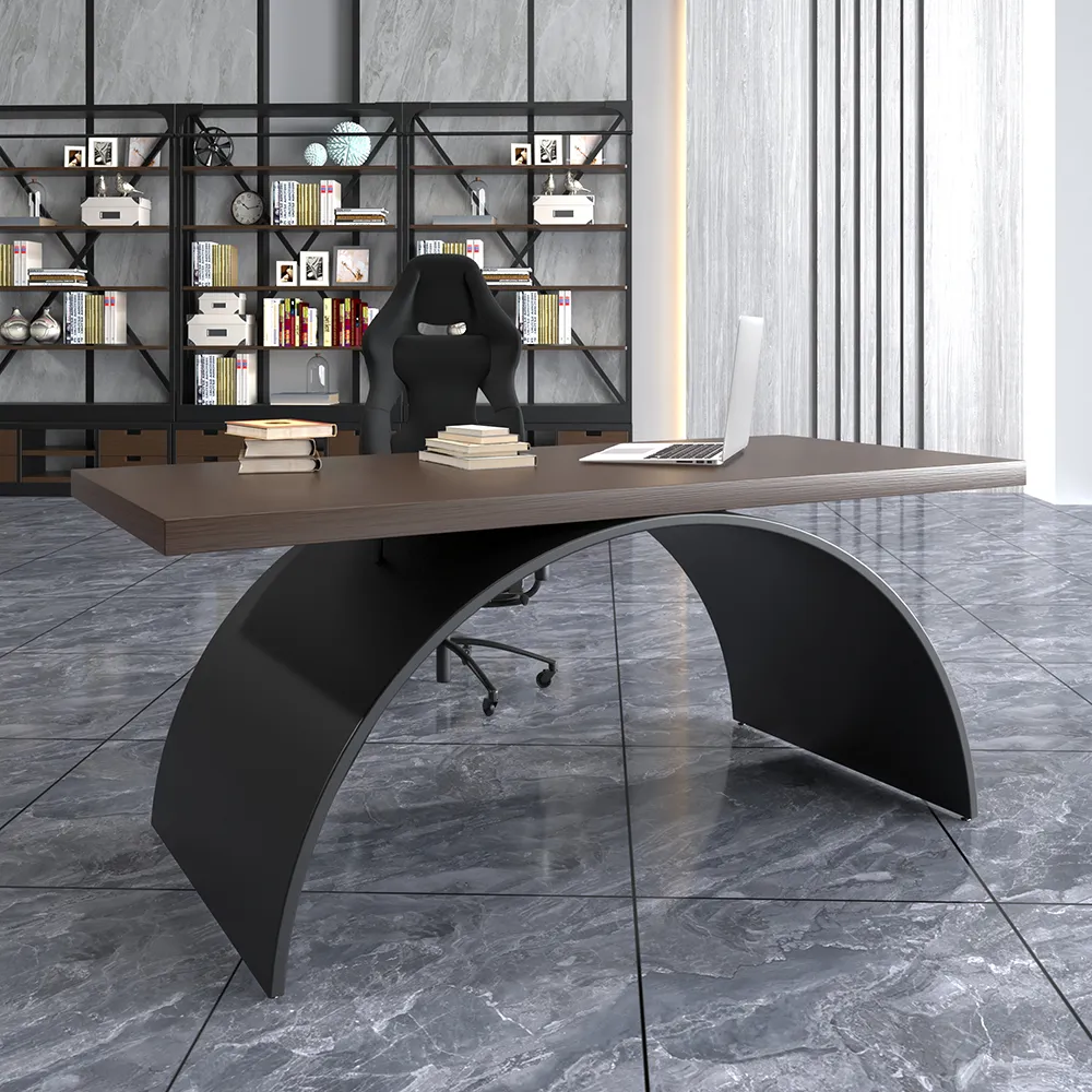Industrial 160 cm Rectangular Walnut Wood Desk with Metal Base