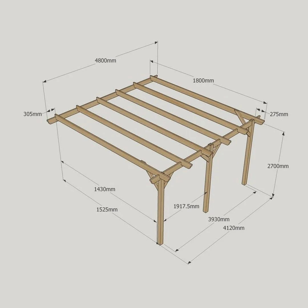 Rutland County Garden Furniture Ltd Wall Mounted Garden Pergola 3 Posts, Wood, L180 x W480 x H270cm, Green in Brown 6