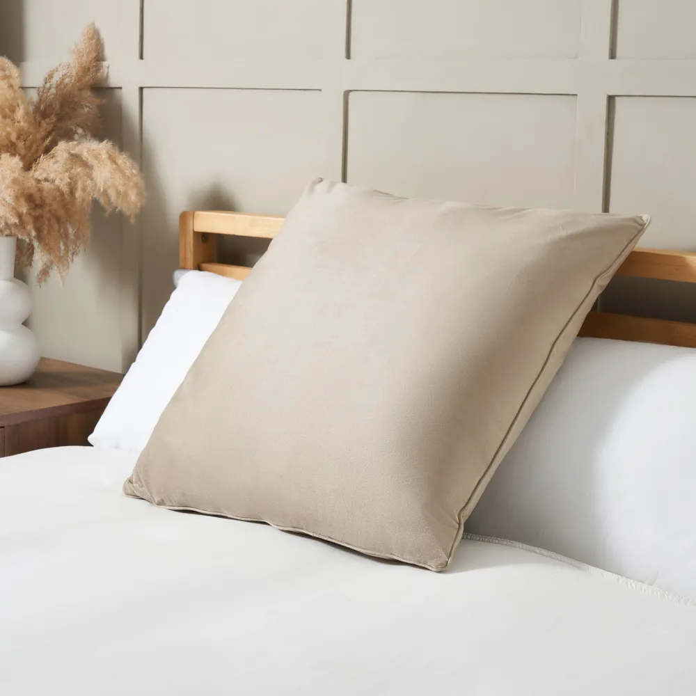 Large Velour Piped Cushion, Natural 1