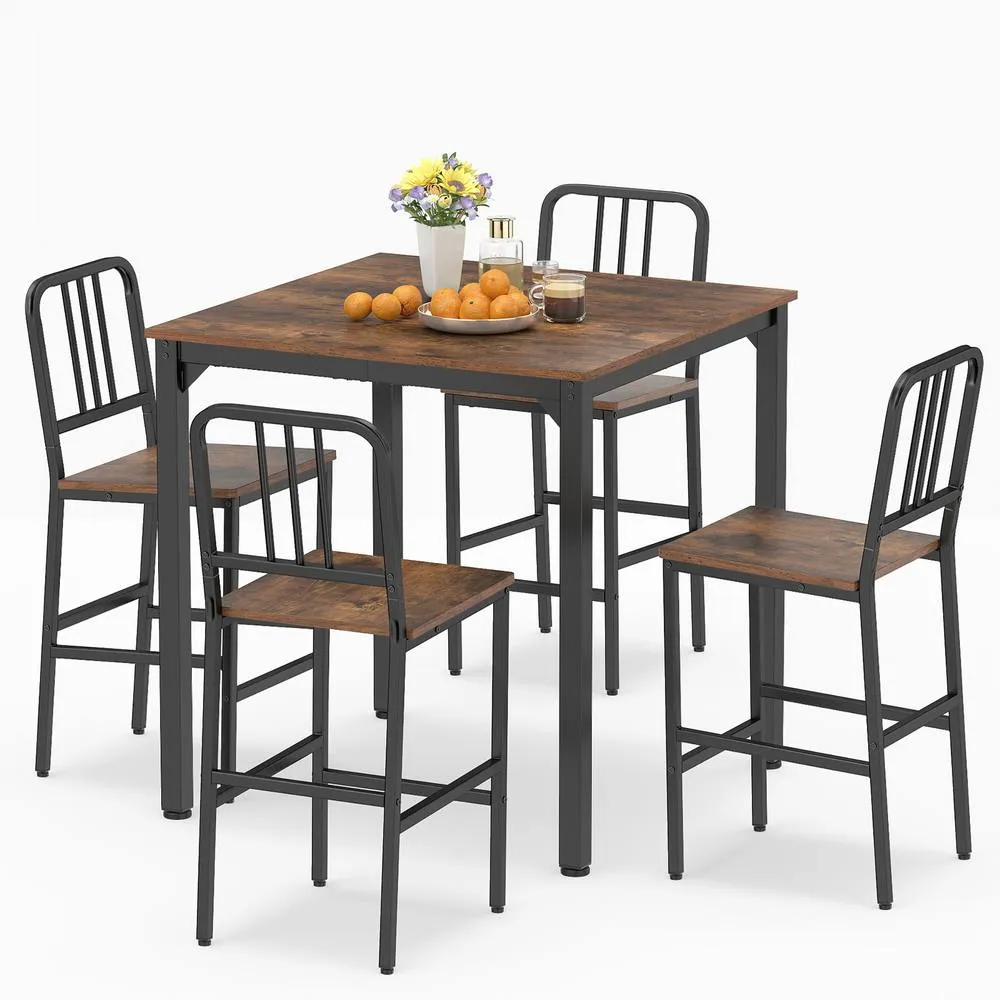 Costway Counter Height Dining Table Set 5PCS Kitchen Bar Table & Chairs Set in Brown 3