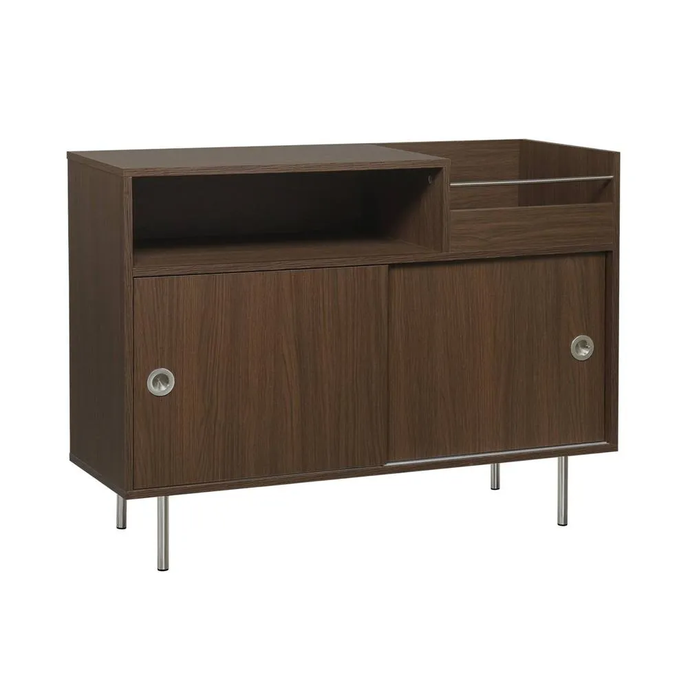 sweeek Vintage vinyl furniture with wood decor & stainless steel 100cm in Dark Brown 2