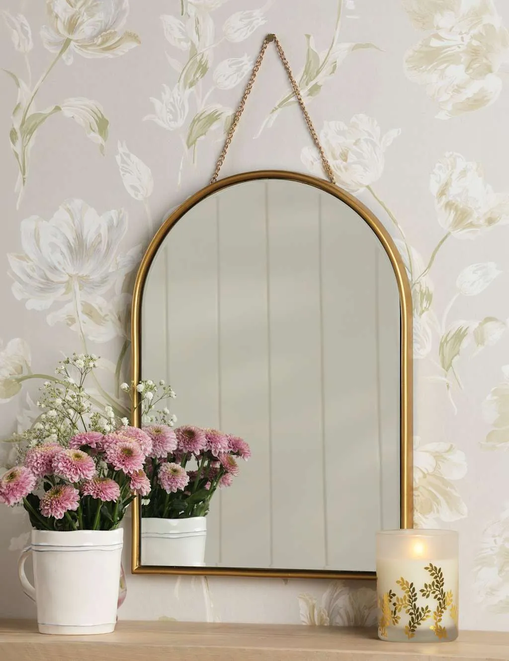Laura Ashley Roughton Small Arch Hanging Wall Mirror Polished Brass