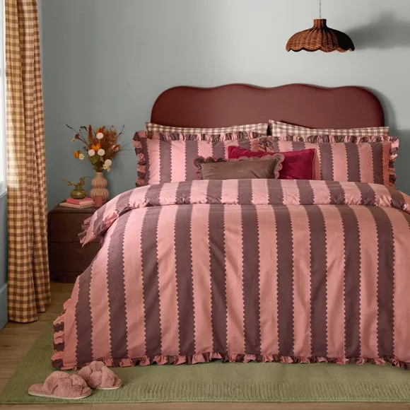 Furn. Birdie Stripe Polycotton Duvet Cover & Pillowcase Set 1