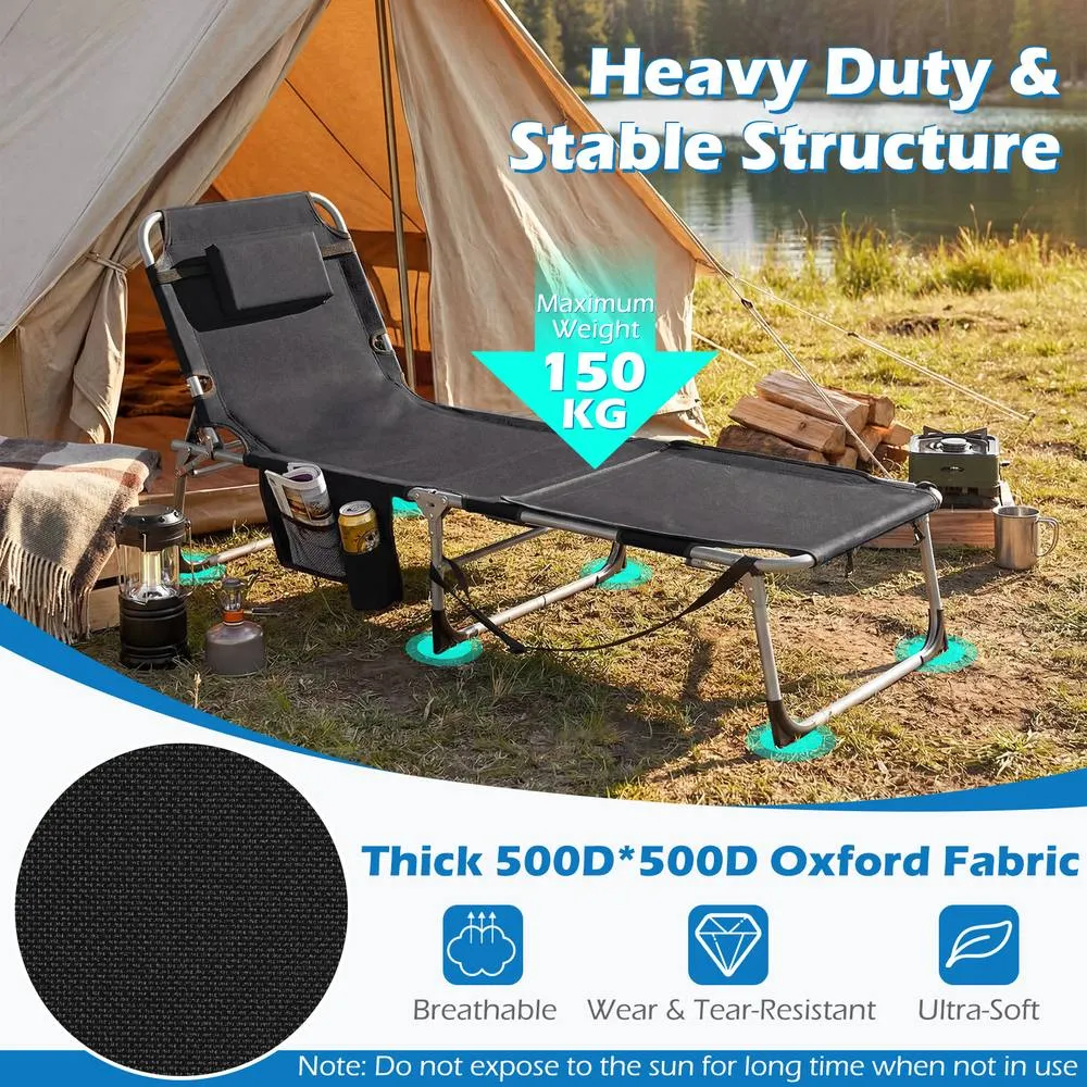 Costway Portable Sunbathing Chair with 4-Level Backrest in Black 3