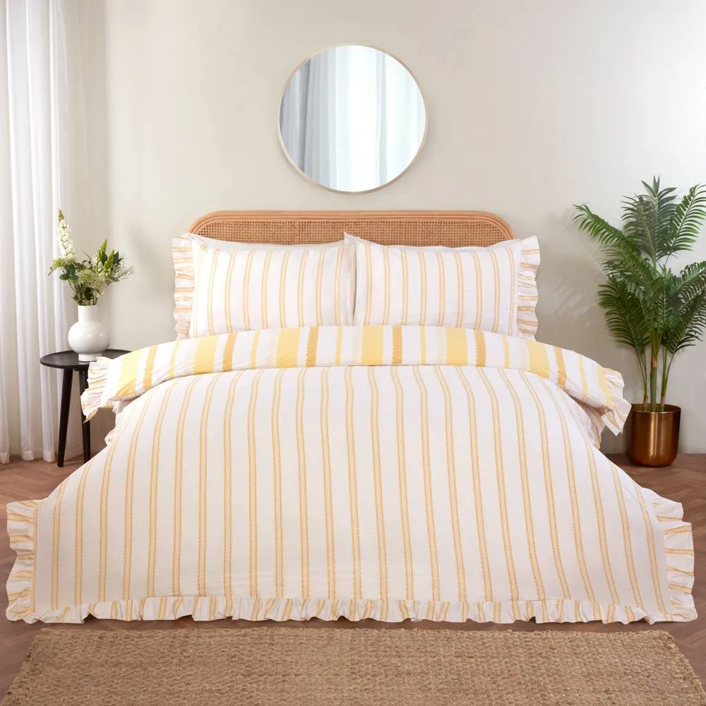 Rapport Home Maya Stripe Polycotton Reversible Duvet Cover Set with Pillowcase in Yellow 5