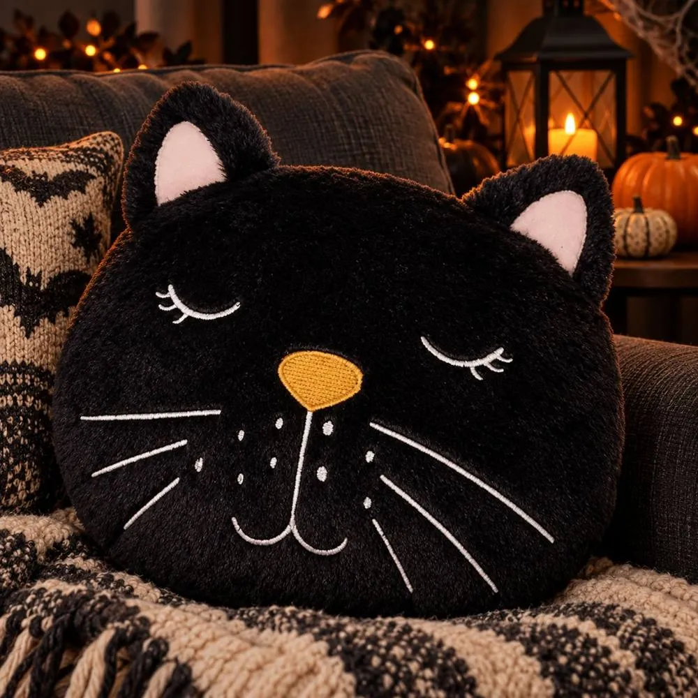 Smart Living Halloween Magical Cat Fleece Cushions Set of 2 or 4 in Black 2