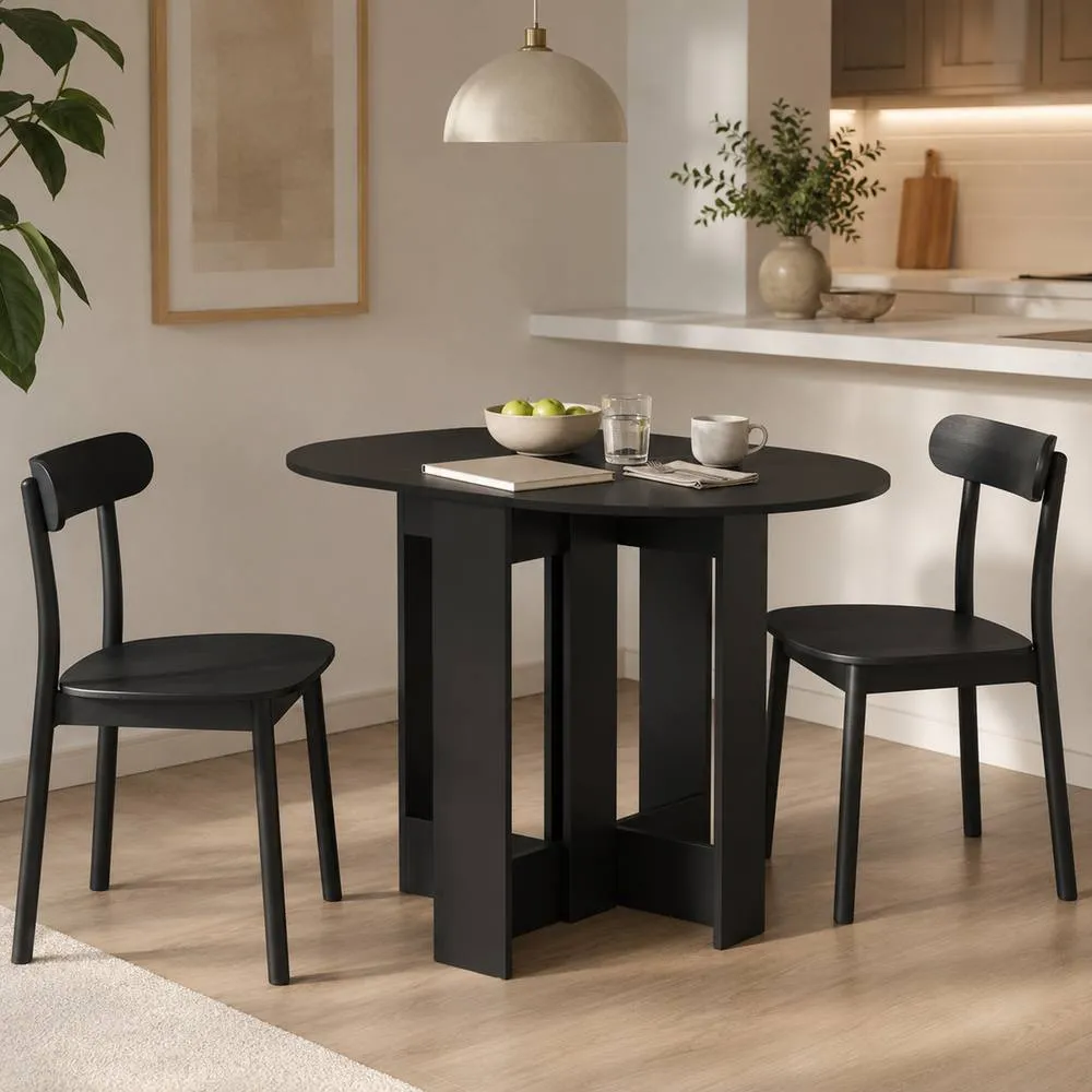 HOMCOM Drop-Leaf Folding Dining Table with Foldable Leaves, Kitchen, Black 2