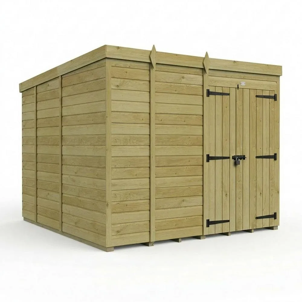Buttercup Farm 9ft x 9ft Pent Garden Shed Double Door No Windows - Timber in Brown