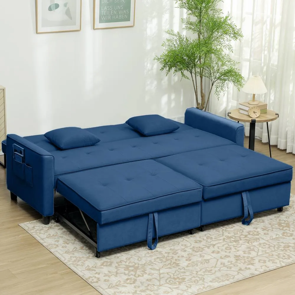 HOMCOM Reversible L-Shaped Sectional Sofa Bed with Cushions, Blue 2