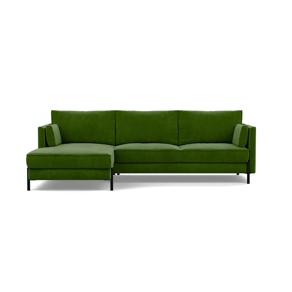 Heal's Tortona Left Hand Facing 4 Seater Corner Chaise Smart Luxe Velvet Grass Black Feet 1
