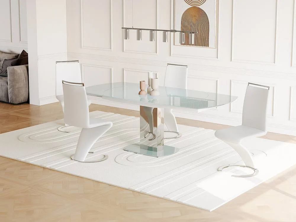Vente-unique Extendable Dining Table - Tempered Glass & Metal - 6 To 8 Seats in White 5