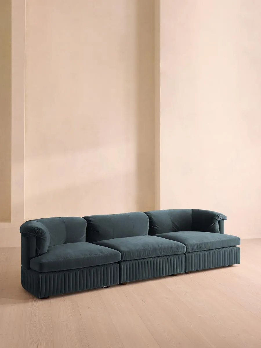 Oona Modular Sofa, Four Seater, Velvet Grey Blue