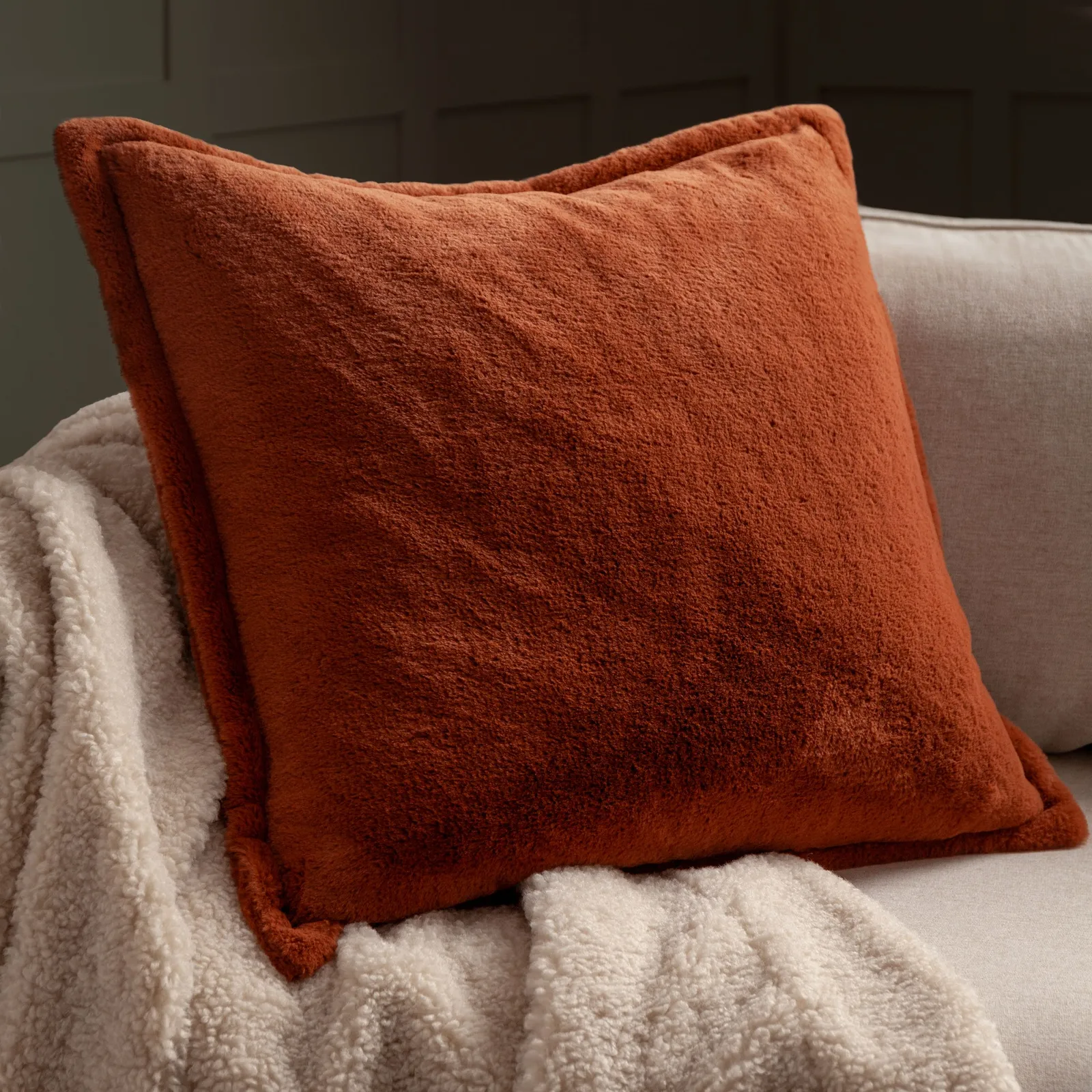 Furn Kallu Reversible Faux Fur Cushion in Burnt Orange