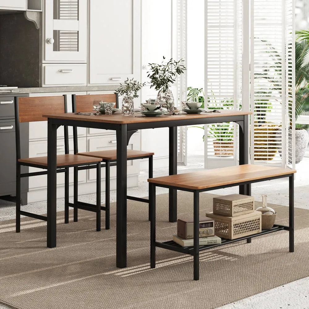 Costway 4-Piece Dining Table Set Space-Saving Kitchen Table & Bench in Brown
