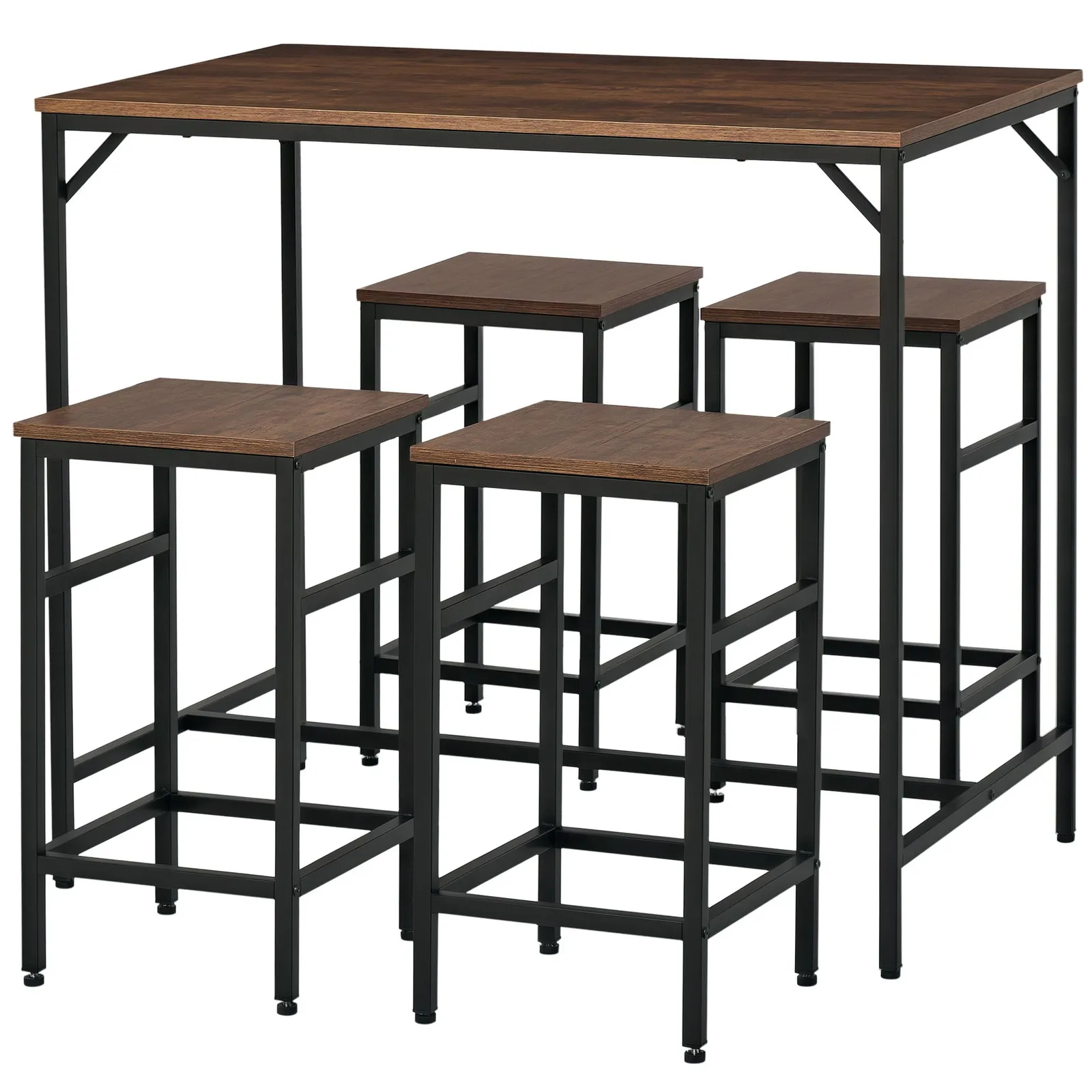 HOMCOM Industrial Rectangular Dining Table Set with 4 Stools for Dining Room in Brown 2