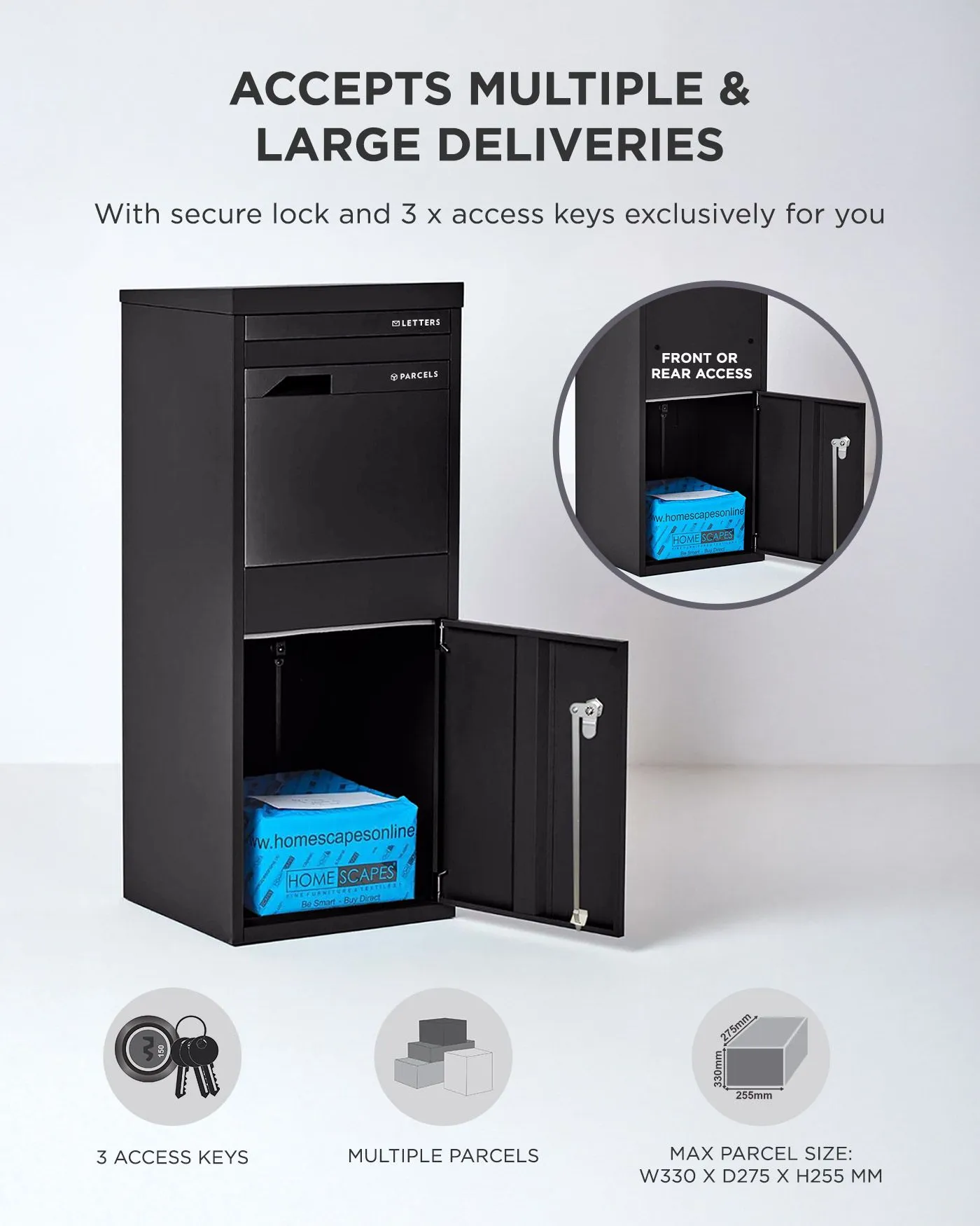 Homescapes Smart Parcel Box® Large Front Access Secure Delivery Box in Black 5