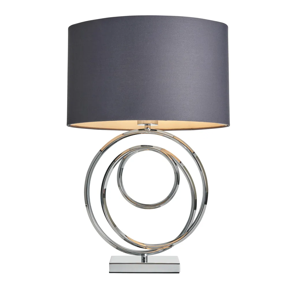 Saturn Swirl Base Table Lamp with Grey Shade, Chrome
