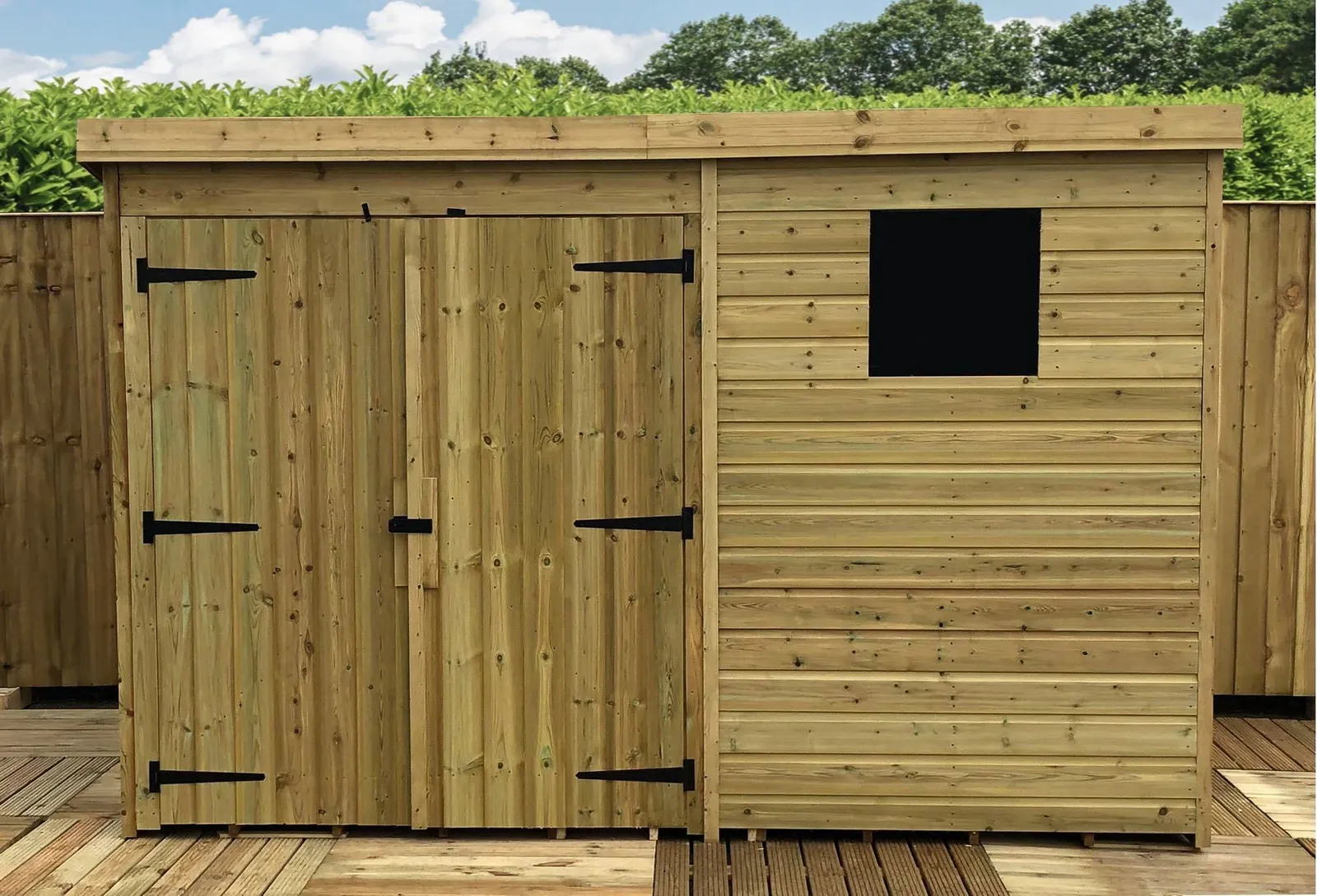 Marlborough 10 x 8 Pressure Treated Pent Garden Shed with Double Doors in Natural 6