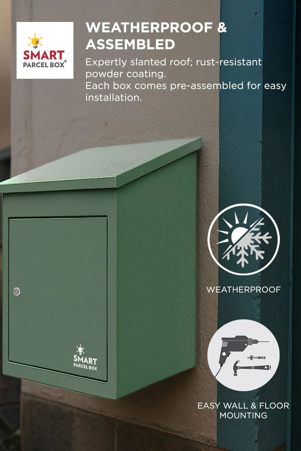 Homescapes Smart Parcel Box® Medium Front Access Secure Delivery Box in Green 4