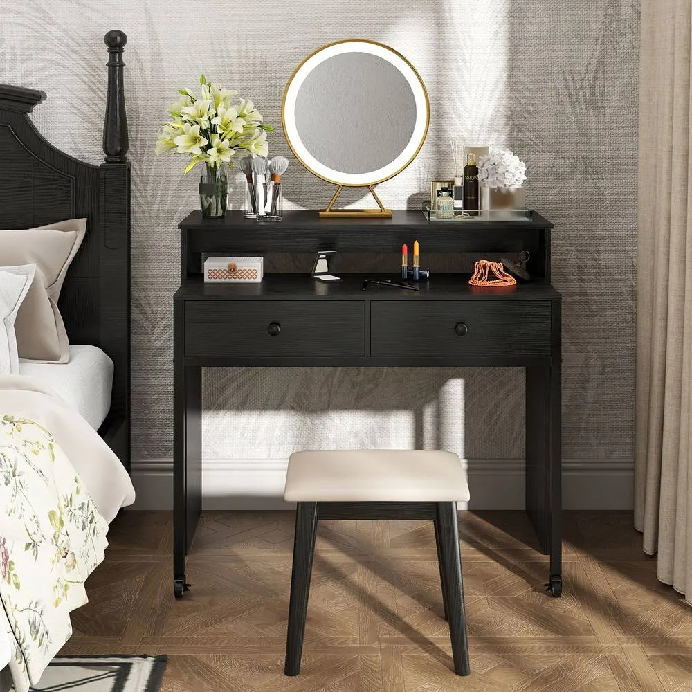 Costway Extendable Computer Desk Convertible Home Office Desk w/ Drawers in Black 6