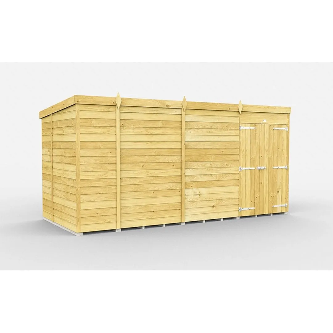 Buttercup Farm 14 x 7 Feet Pent Shed - Double Door W/O Window - L214 x W417 x H201 cm in Brown