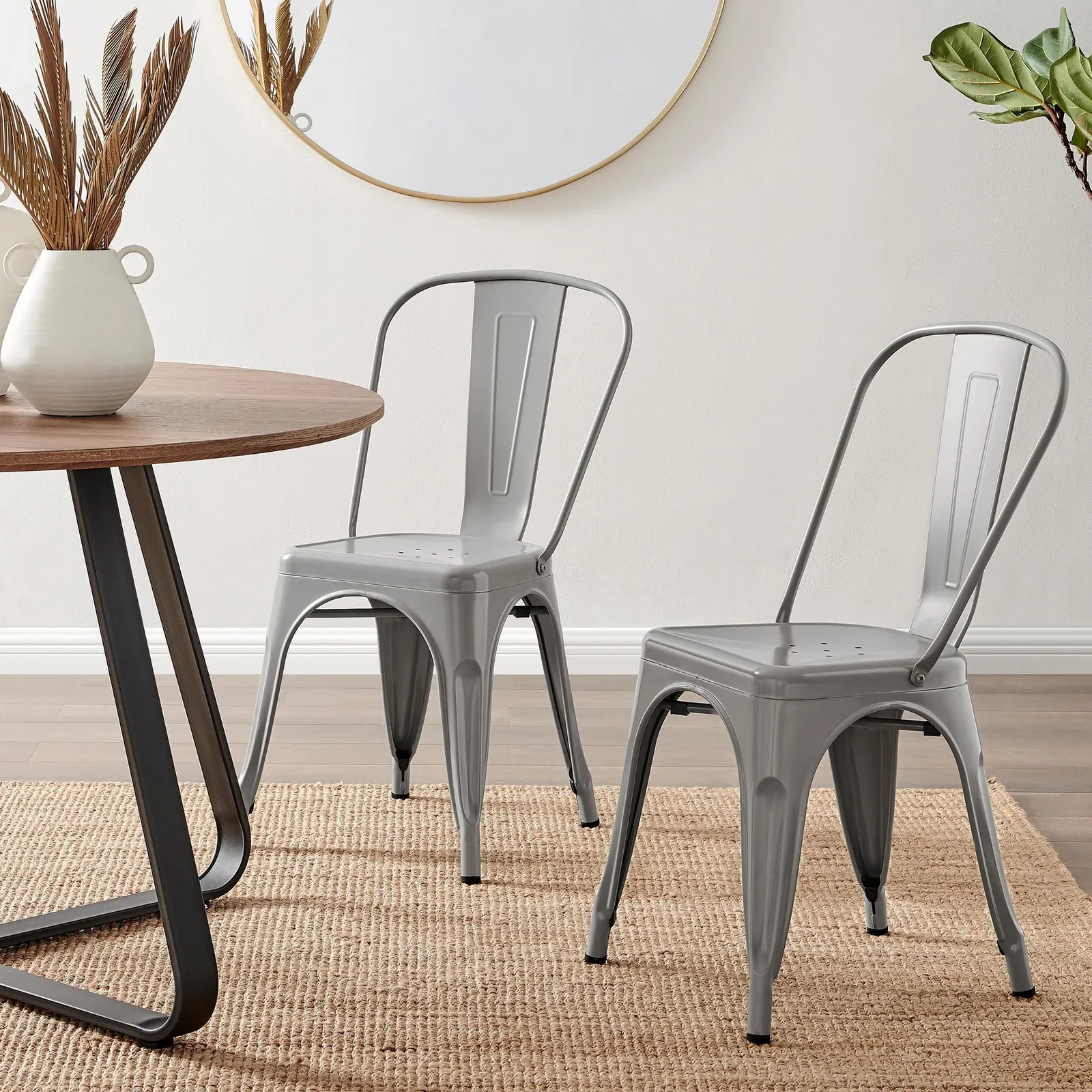 FurnitureboxUK Set of 2 Colton Industrial Steel Stackable Tolix Style Dining Chairs in Grey