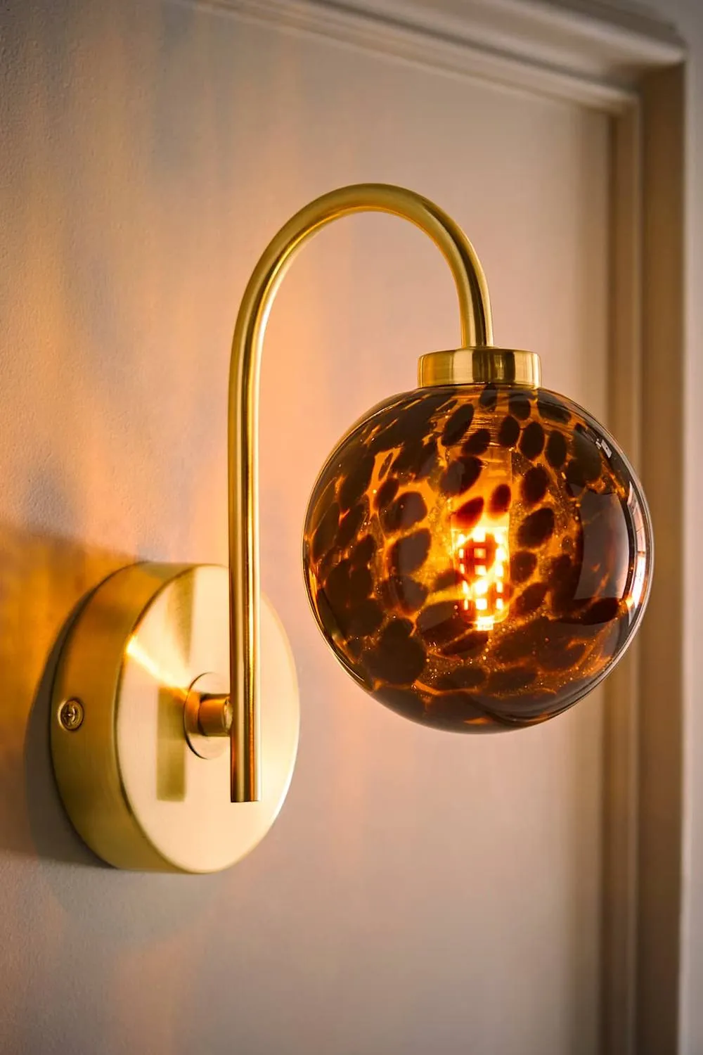 ValueLights Chiara Leopard Print Hand Blown Glass Globe Shade Wall Light in Gold 2