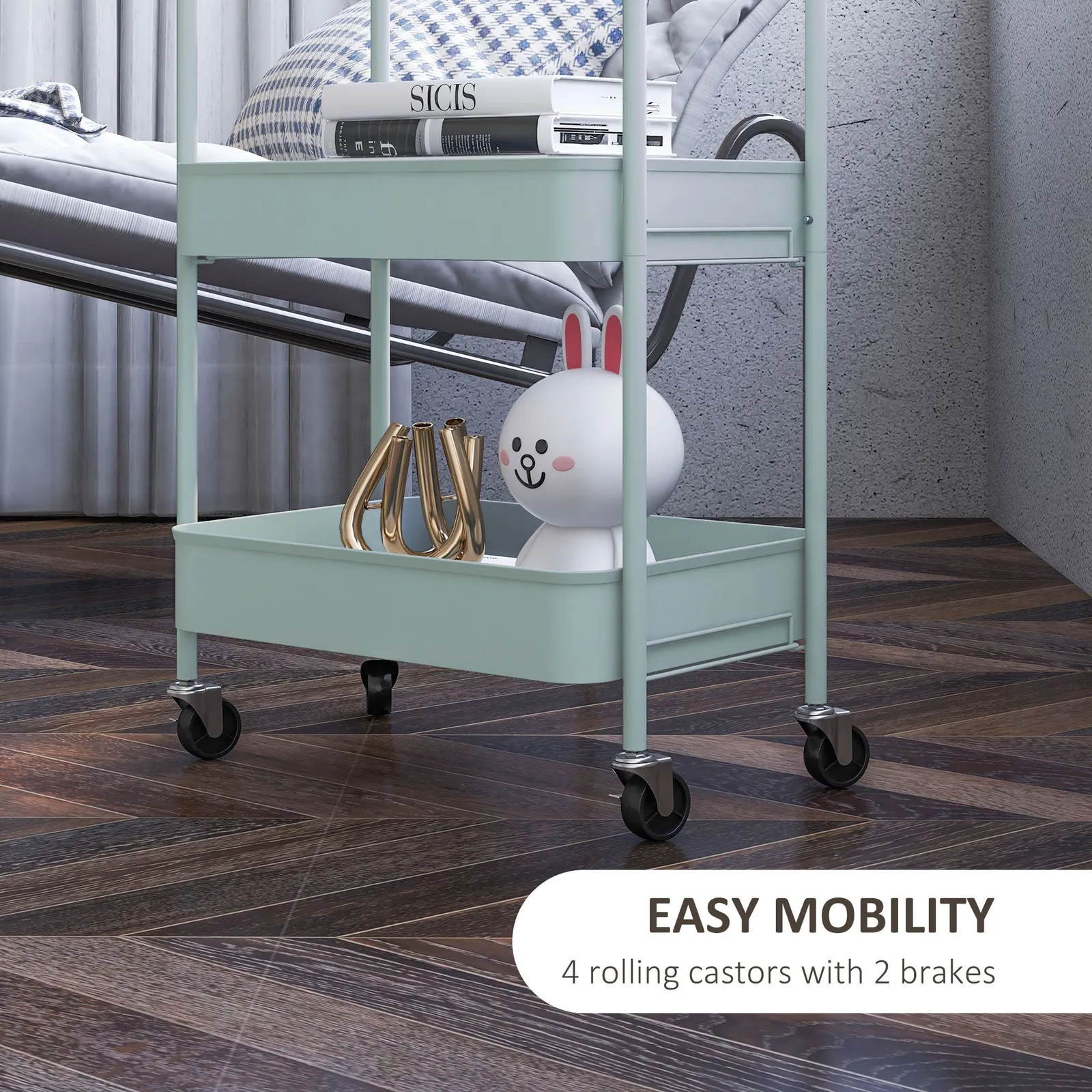 HOMCOM 3 Tier Rolling Utility Cart with 3 Mesh Basket in Light Blue 5