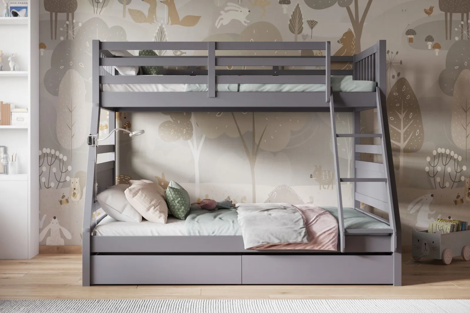 Flair Ollie Wooden Triple Bunk Bed with Drawers in Grey 3