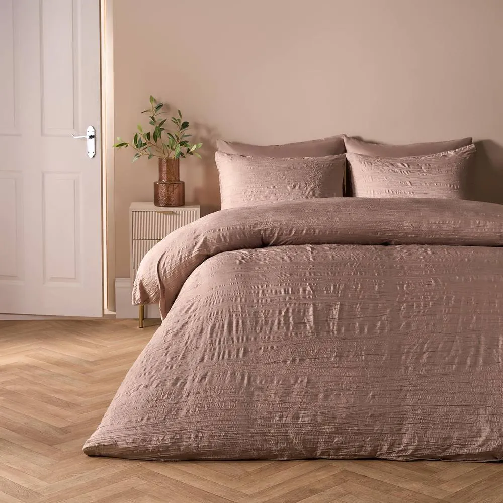 OHS Crinkle Bedding Set Microfibre Duvet Cover with Pillowcase in Bronze