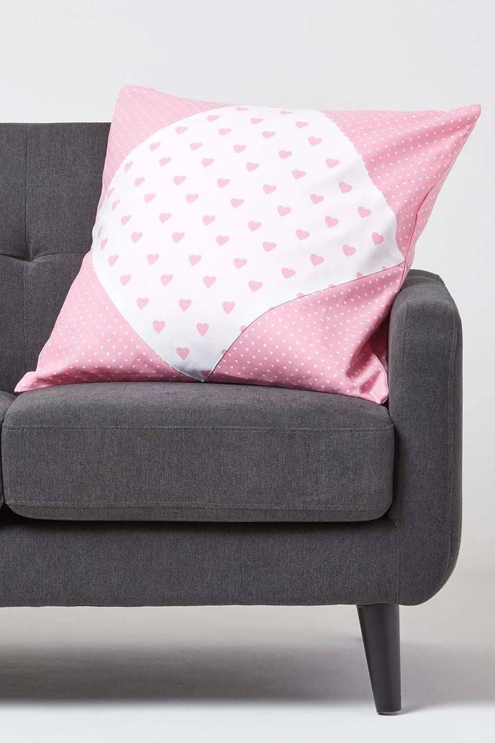 Homescapes Cotton Hearts & Polka Dots Cushion Cover in Pink 2