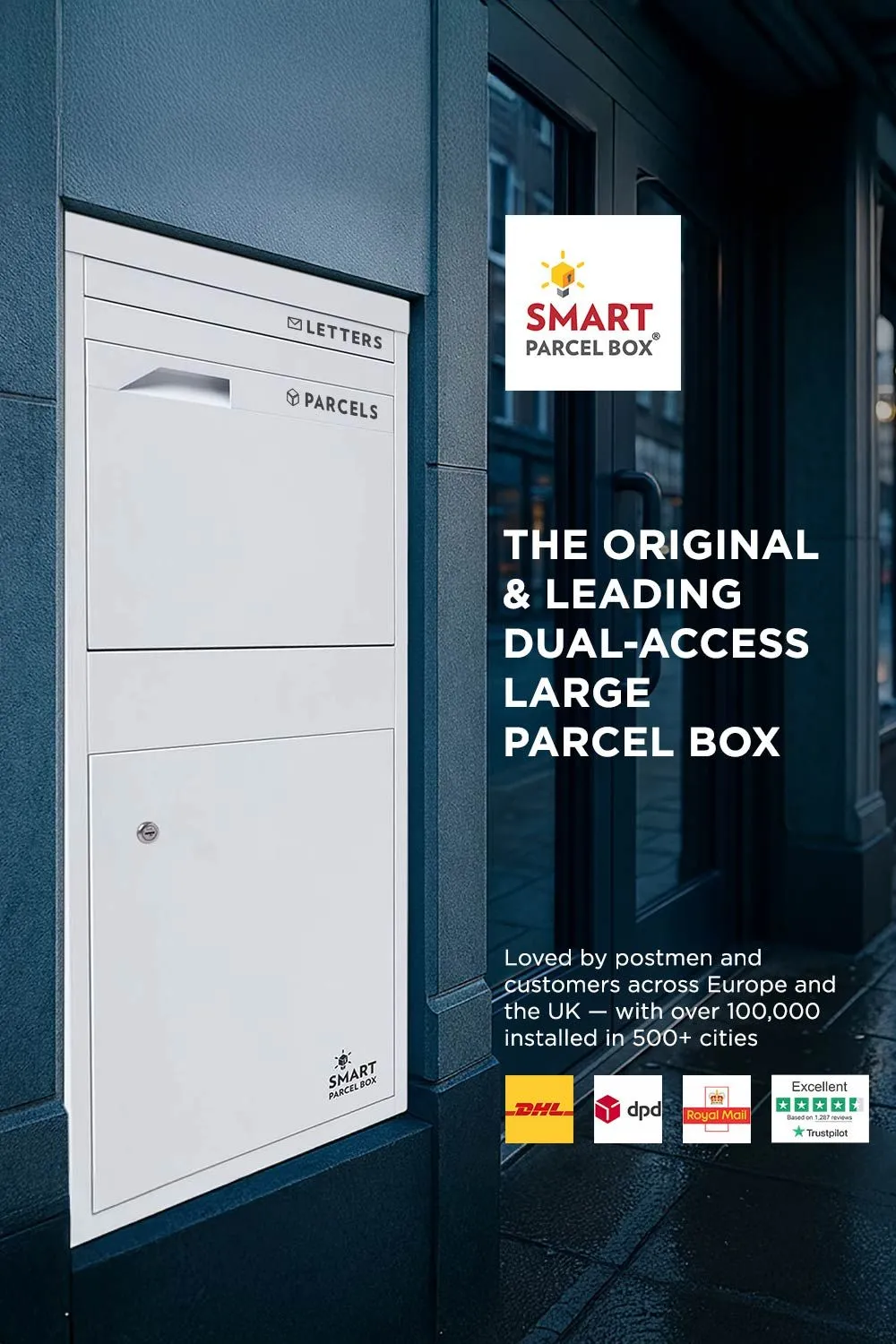 Homescapes Smart Parcel Box® Large Front Access Secure Delivery Box in White 2